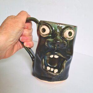 Ugly, FREAKY Zombie MUG Halloween Horror Evil Spirit Studio Art Signed Pottery